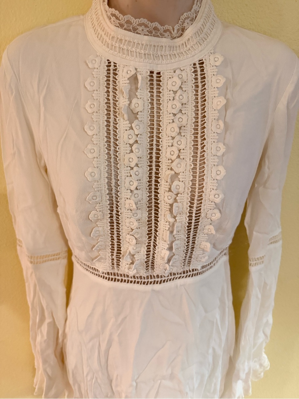 For Love & Lemons White Lace-Trim Long Sleeve Mini Dress - Picture 5 of 7